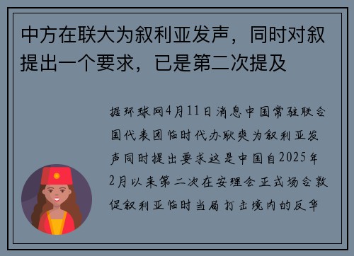中方在联大为叙利亚发声，同时对叙提出一个要求，已是第二次提及